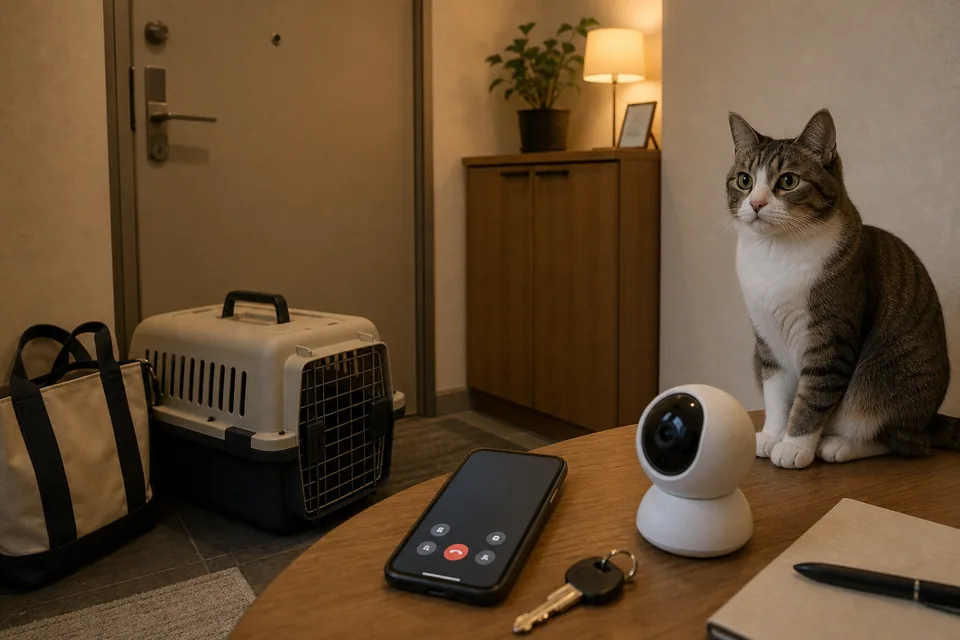 猫のキャリーと見守りカメラを玄関近くに準備した一人暮らしの緊急対応